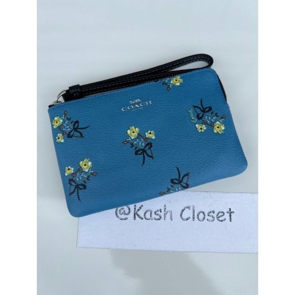 Coach Corner Zip Wristlet With Bow Floral Print - Picture 2 of 5
